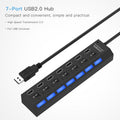 7 Ports USB Hub 2.0 USB Splitter High Speed 480Mbps with ON/OFF Switch / 7 LEDs(Black)