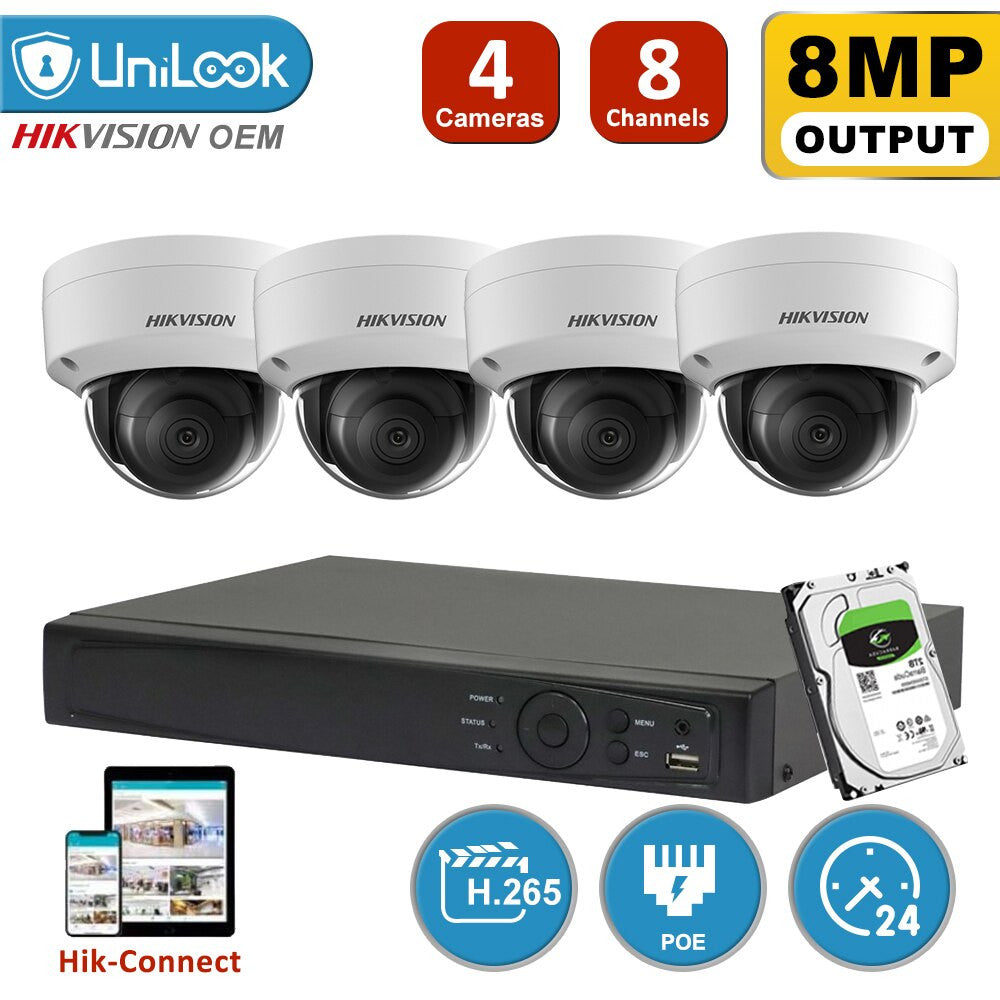 Hikvision CCTV Camera System 4K 8MP IP Camera POE Kit DS-2CD2185FWD-IS